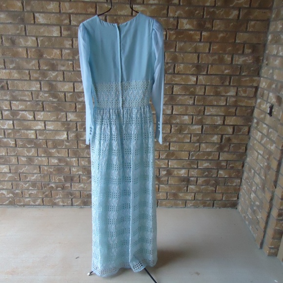 NOS 70s Maxi Embroidered Eyelet Lace Dress COCO 8 - Picture 6 of 8